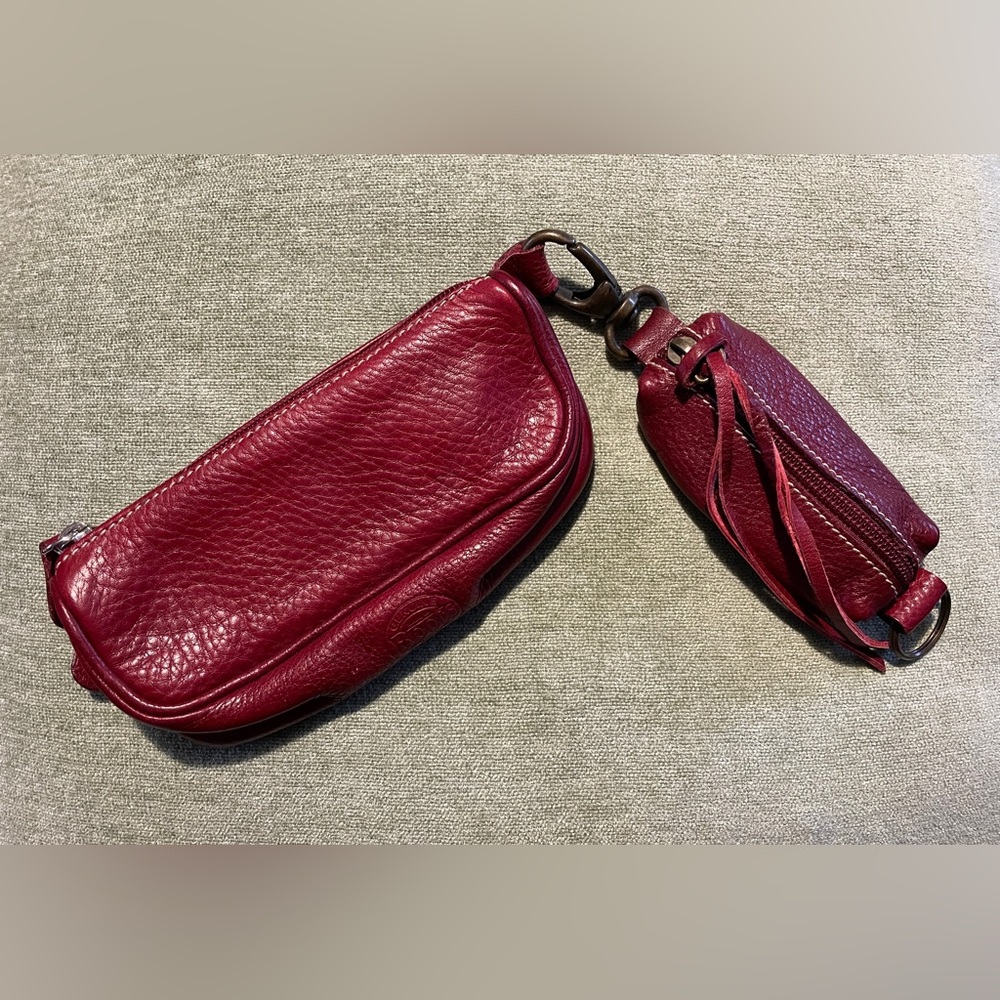 Set: Roots Small Red Leather Accessories Bag (Coin Purse / Make-up)